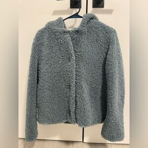 Women’s Mango Blue Sherpa Teddy Jacket Sweater Top Size XXS